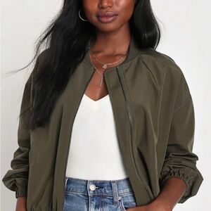 Lulus Cool Perfection Olive Green Bomber Jacket (XS)